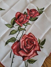 Vintage Hand Rolled Stemmed Roses Semi-Sheer Scarf 29" 30"