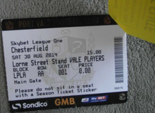 2015-16 Port Vale  v Chesterfield - League One  - Ticket Stub & PASS