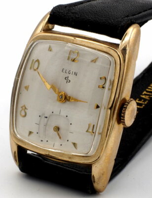Vintage ELGIN Watch 1954 17J GF Case Cal 683 Bubble Split Glass Runs New Strap