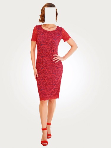 Mona Spitzen Kleid koralle-royalblau Gr. 52 0919653374 - Picture 1 of 4