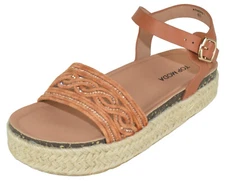 TOP MODA Women Platform Espadrille Sandals Flat footbed Bling ATHENS-1 Brown Tan