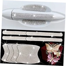 Rhinestone Car Door Handle Stickers for Women Men, 8 PCS Crystal Glitter Door 