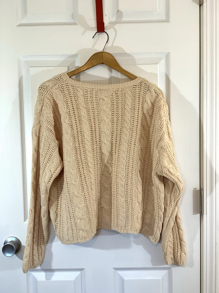 Chaus Women's  Cable Knit & Ribbed Wool & Cotton Sweater Pale Yellow Size M VTG - Image 4 of 4