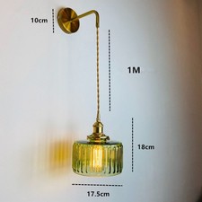 Image of Light Green Glass Brass Wall Lights Bedside Living Room Wall Lamp Sconce Fixture