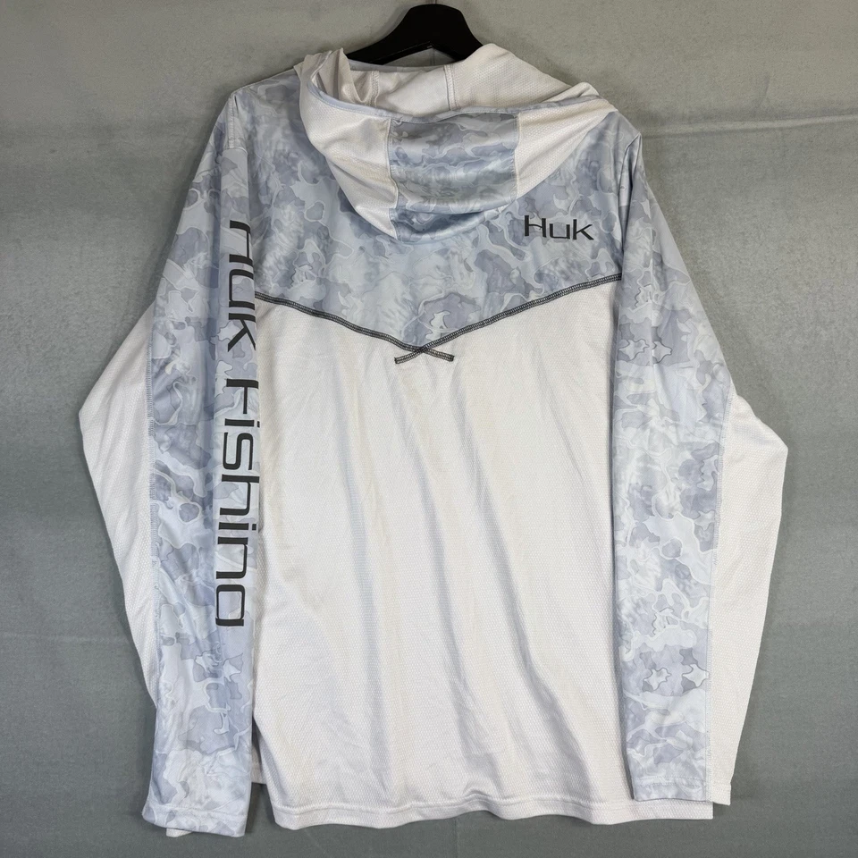 Sudadera con capucha de pesca Huk Performance para hombre XL blanca gris camuflaje elástica ligera Foto 3 de 4