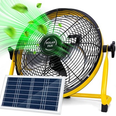 14'' Solar Powered Fan, 15000 mAh Rechargeable Battery Operated Outdoor Floor ...