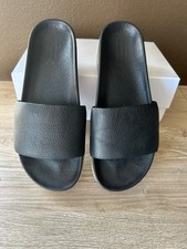 VINCE Aurelia Slide Flat Sandals US 10 Black Leather Contoured Footbed