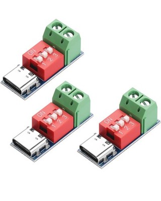 3 PCS USB-C PD/QC Trigger Board USB-C to 5V/9V/12V/20V Adjustable Power Module 
