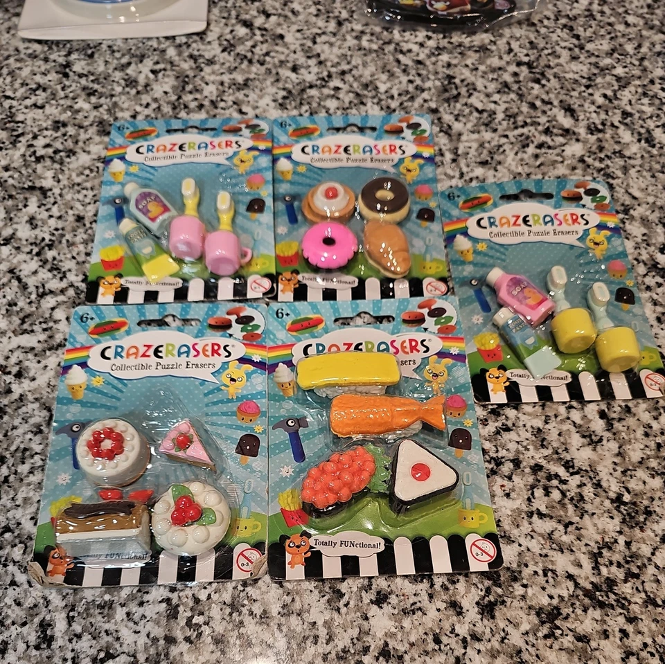 5 paquetes CRAZERASERS comida y baño, Angry Birds Star Wars, gomas de borrar para gatitos **NUEVAS Foto 3 de 4