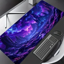 40*90cmoversized gaming mouse pad, purple galaxy design, non-slip rubber sole, w