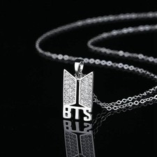 Bangtan Boys Kpop BTS Chain Pendant Lab Created Diamond 14K White Gold Plated
