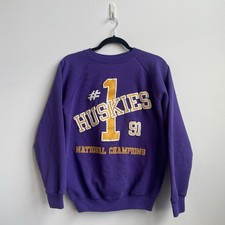 AS IS Vintage 1991 Washington Huskies Champions Puff Print Sweatshirt Sz S Tag M