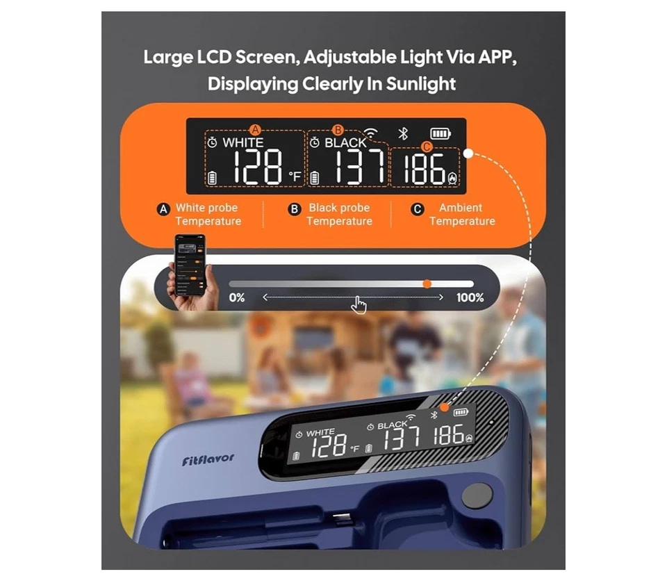 FitFlavor Smart Wireless Meat Thermometer, WiFi & Bluetooth for BBQ & Grilling - Image 3 of 4