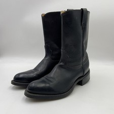 VTG Womens Size 10.5D Cork Sole Black Leather Cowboy Western Pull On Boots USA