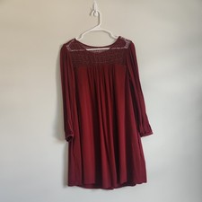 Gap Women's Burgundy Long Sleeve Lace Neck Midi Dress S