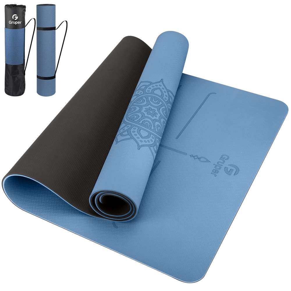 Non-Slip TPE Thick Yoga Mat with Alignment Marks 72"L x 3"W for Enhanced Stability and Support
