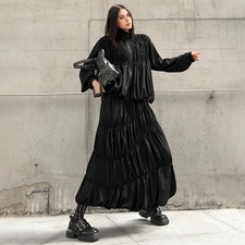 Japanese Style Darkness Women's 2pcs Sets Pleated Tops Coat Long Skirt Loose Fit