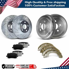 Front Drilled Brakes Rotors Pads Rear Drums Shoes For 2003-2008 Toyota Corolla