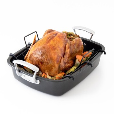 Chef Pomodoro Deluxe Large Carbon Steel Roasting Pan with X-Large, Gray