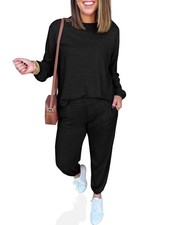 Womens 2 Piece Outfits Lounge Sets Casual Long Sleeve Crewneck Pullover Sweat...