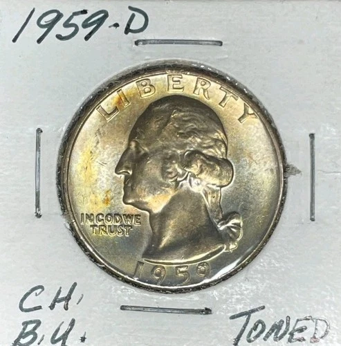1959-D WASHINGTON SILVER QUARTER ~ CH BU / TONED ~ NICE COIN