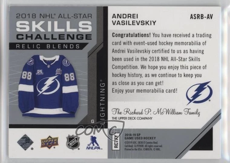 2018 SP Game Used All-Star Skills Relic Blends /125 Andrei Vasilevskiy #ASRB-AV - Image 2 of 2