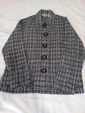 Chico s Design Tweed Jacket Blazer Black White Boucl Button Size 1 Vintage 90s