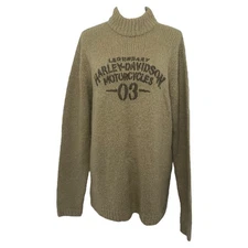 Harley Davidson Legendary Motorcycles Turtleneck Sweater Mens Large Beige Knit