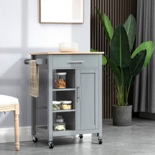 Compact Kitchen Trolley Utility Cart on Wheels with Open Shelf Drawer Grey