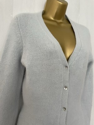 Vintage Y2K New Look Angora Blend Cardigan UK 10 weich flauschig hellblau Strick 90er