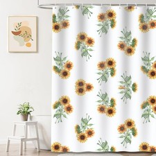 Sunflower Watercolor Floral Fabric Decorative Modern Shower Curtain 72x72 Inch