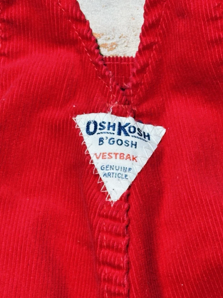 Mono de pana rojo Oshkosh vintage, niño/niña. Traje de vacaciones, talla 12M Foto 4 de 4