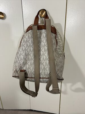 Michael Kors Ivory Leather Studded MK Printed Top Handle Zipper Backpack Michael Kors Ivory Leather Studded MK Printed Top Handle  main image 2