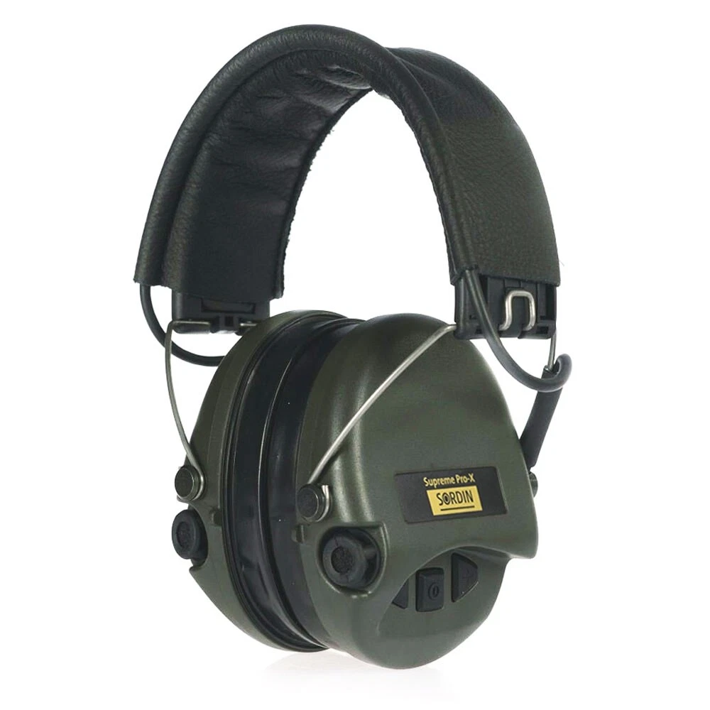 Sordin Supreme Pro X/L   Tasses vertes OD, bandeau cuir et joints d'oreilles gel