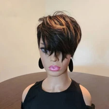 Highlight Short Synthetic Wigs For Black Women Pixie Cut Wig