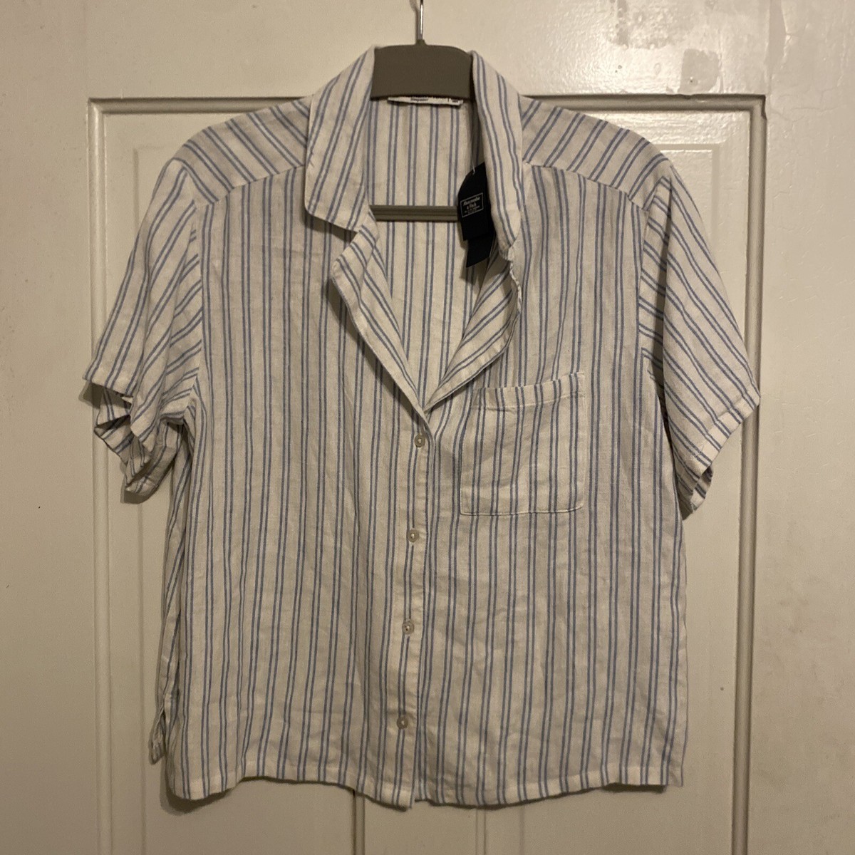 Abercrombie & Fitch Blue White Striped Button Up Pajama Top New