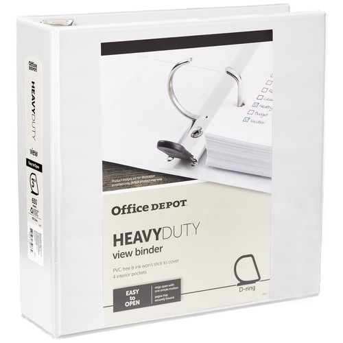 Office Depot Brand HeavyDuty View 3Ring Binder, 3" DRings, White eBay