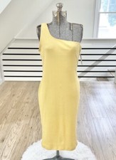 Nine West Dress Womens Large Yellow Bodycon One Shoulder Rib Knit