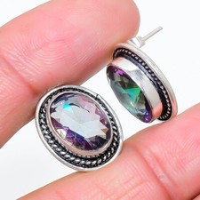 Mystic Topaz Gemstone 925 Sterling Silver Jewelry Stud Earring Size 0.75"
