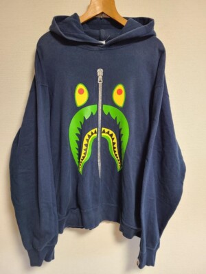 BATHING APE BAPE Shark Zip Print Hoodie Pullover men Size L Navy from JP