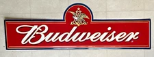 Budweiser Logo Sign Anheuser Busch Metal Beer Advertising Tacker Cursive 46" NOS