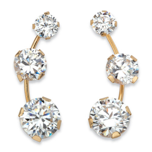 PalmBeach Jewelry 1.70 TCW Cubic Zirconia Solid 10k Gold Ear Climber Earrings - Picture 1 of 4