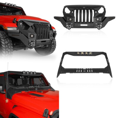 Madmax Front Grille Bumper +Windshield Guard Steel for Jeep Wrangler JL JT 18-25