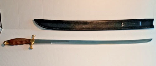 One Handed Single Edged Sword with Brass and Wood Hilt includes Leather Sheath