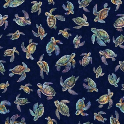 QT Endless Blues by Morris Creative Group 30044 N Navy Sea Turtle Toss Cotton