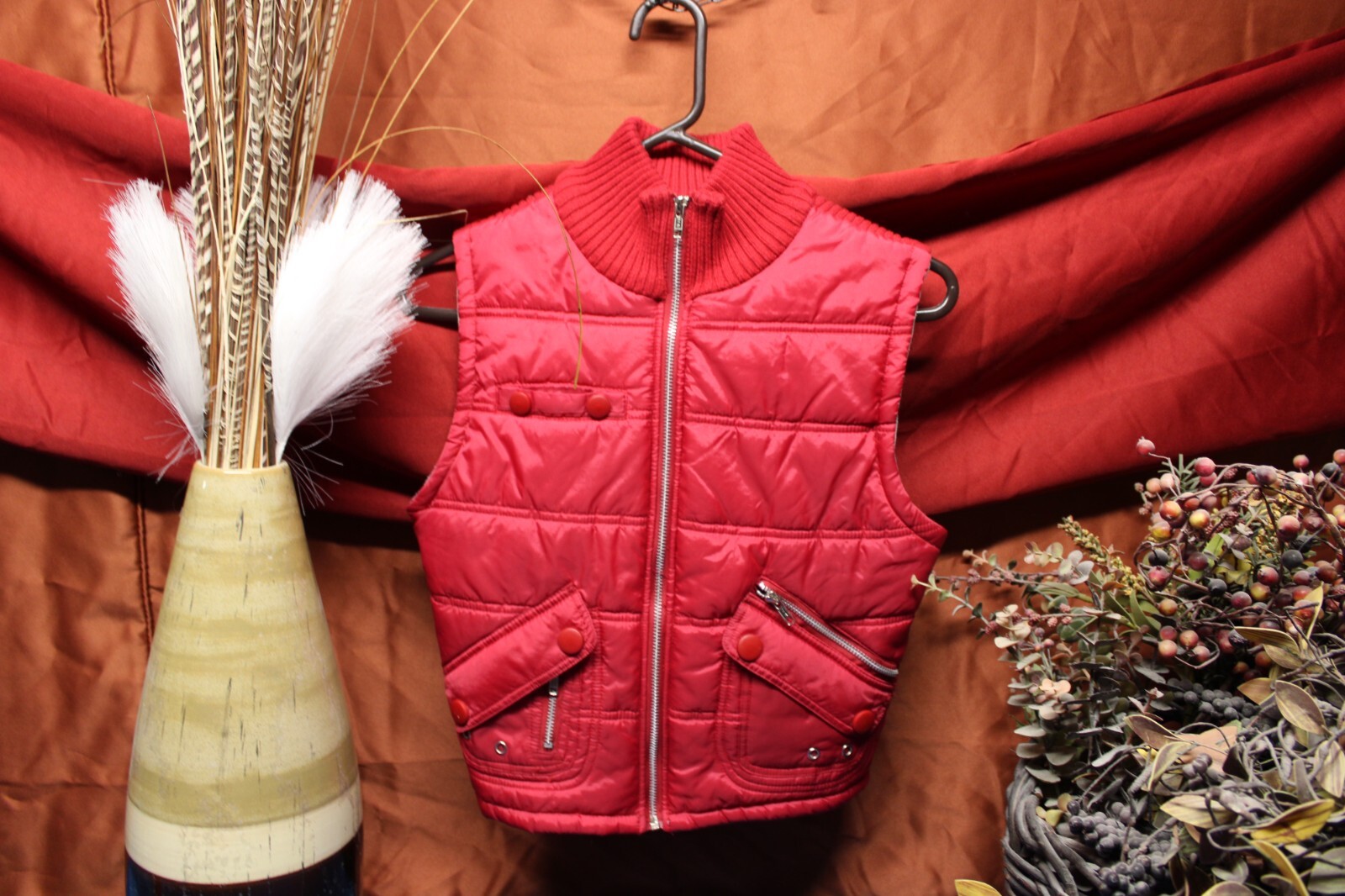 Say What? Ropa para mujer rojo acolchado sin mangas chaleco de esquí abrigo chaqueta talla grande