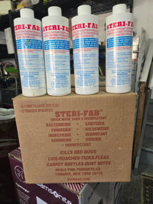 CASE {12 bottles} STERI-FAB Bed Bug Lice Dust Mite Insecticide Mattress Spray