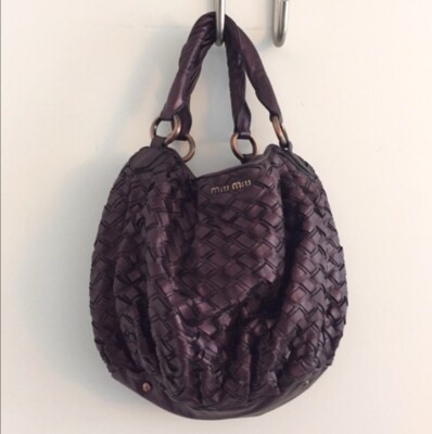Miu Miu By Prada Fango Woven Intreccio Leather Bag Purple | eBay