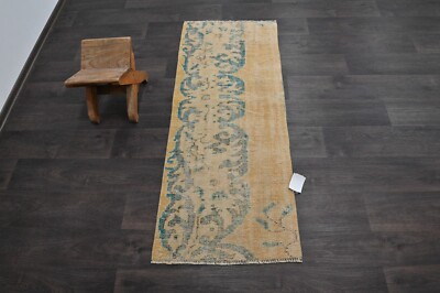Vintage Türkischer Läufer Teppich 2x5ft Wolle Anatolisch Handarbeit Flur Oush...