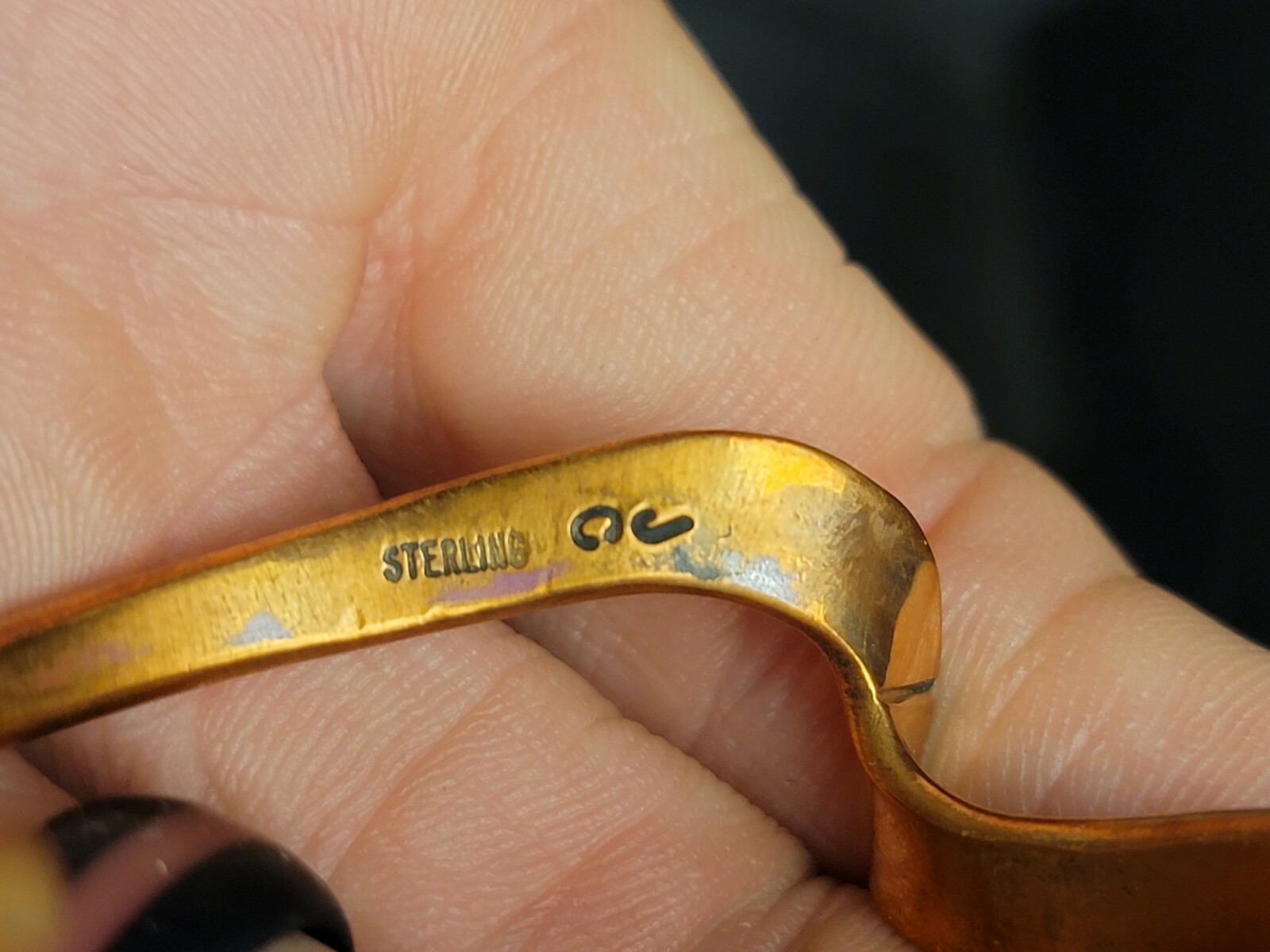 Copper Sterling Cuff Bangle Bracelet Signed JC - image 3